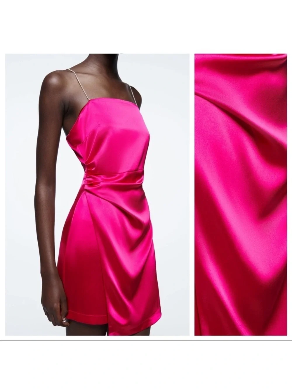 Zara Fuchsia Satin Mini Dress with rhinestone Straps XS - Picture 8 of 8